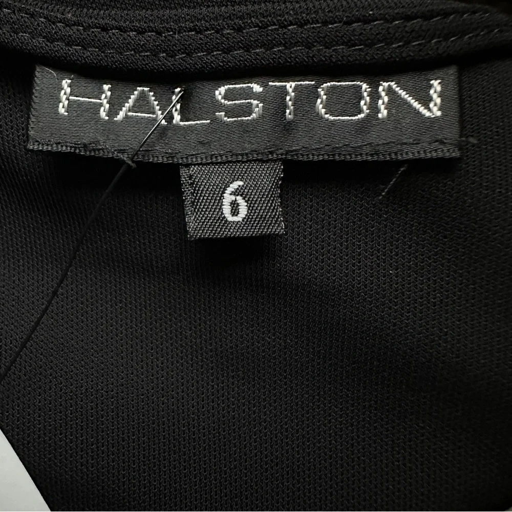 HALSTON | Black Sleeveless Semi Sheer Mini Dress Bateau Neck Tonal Stitching